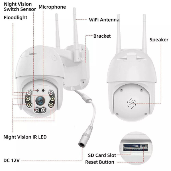 Cámara de Seguridad WiFi 2K PTZ – Visión Nocturna y Detección de Movimiento