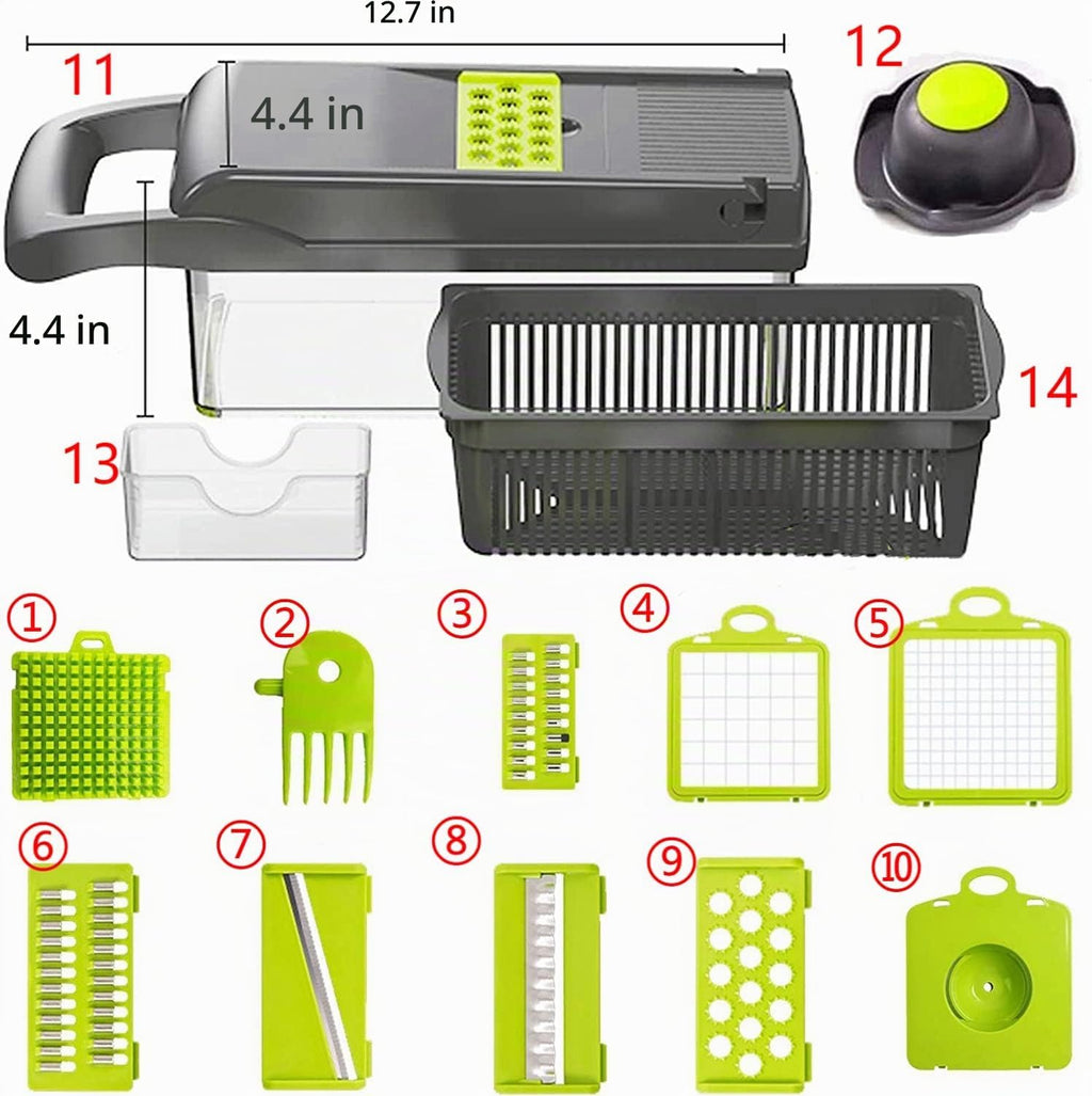 Picador de Verduras 13 en 1 Multifuncional con Recipiente