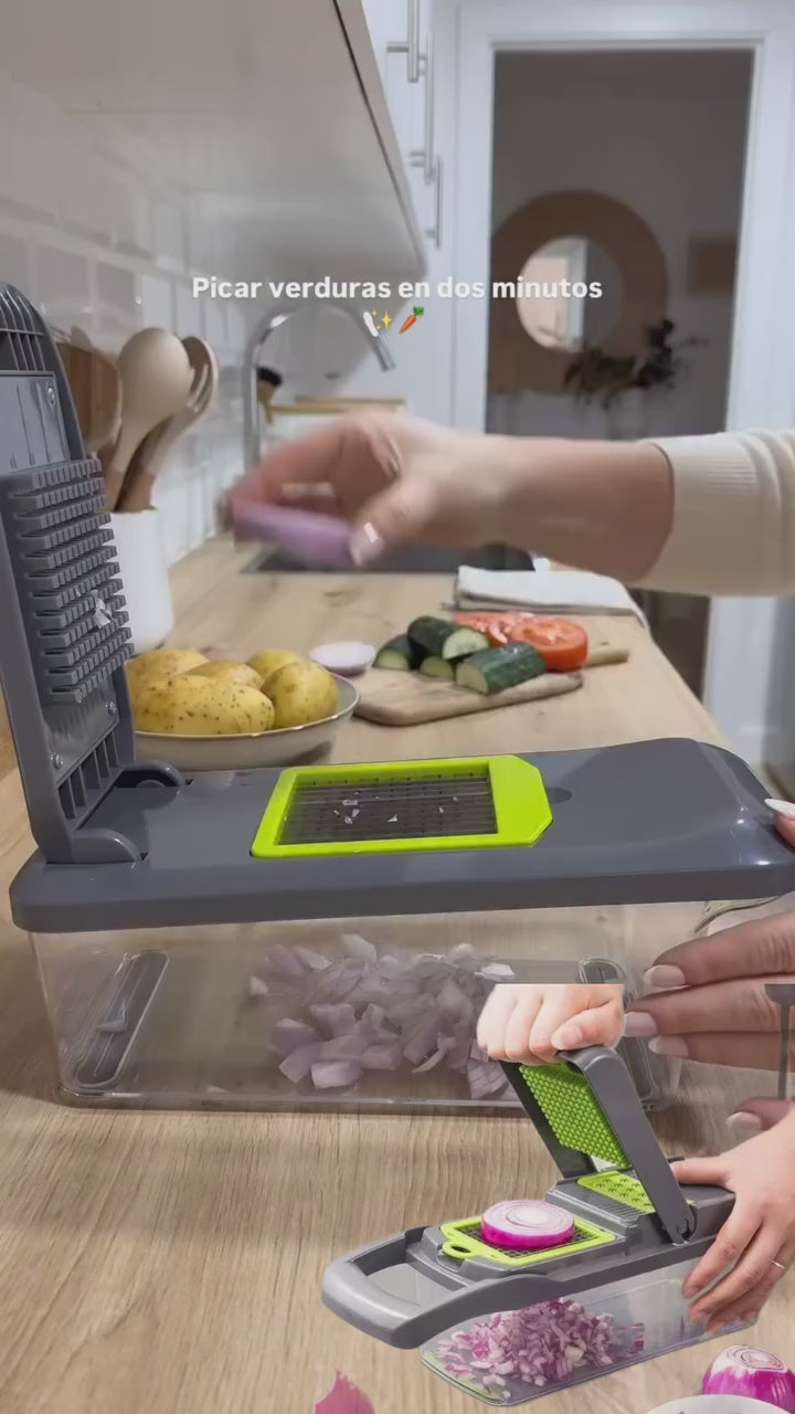 Picador de Verduras 13 en 1 Multifuncional con Recipiente